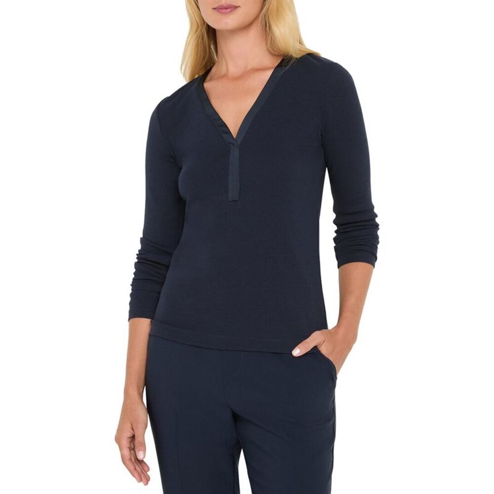 Nic+Zoe Womens Trimmed Perfect Knit Rib V-Neck Top, Blue